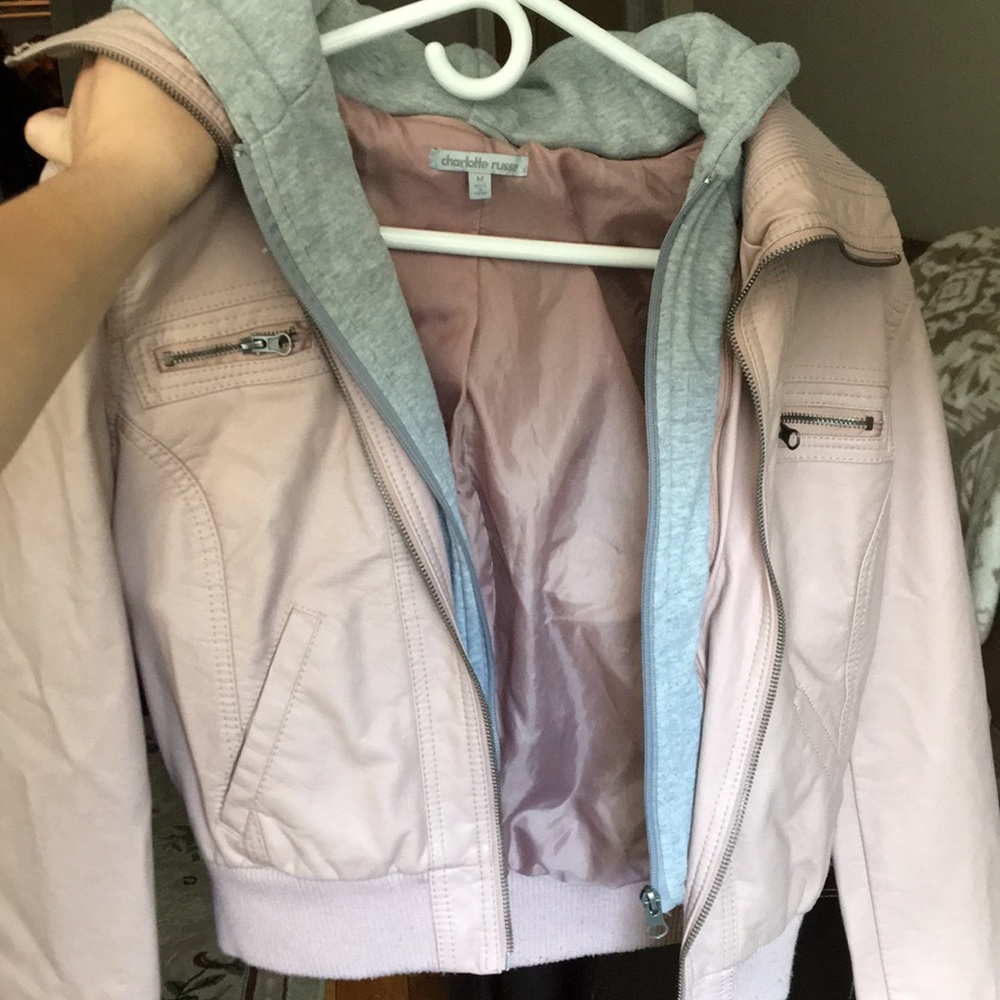 Charlotte Russe faux leather jacket with hood.